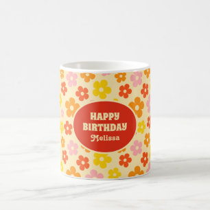 Kleurrijke Retro Sinaasappel Boho Flower Happy Bir Koffiemok