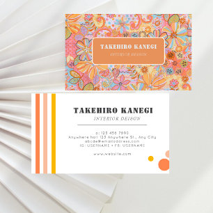 Kleurrijke Retro sinaasappel & roze Koraal Bloempa Visitekaartje