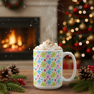 Kleurrijke Retro Sneeuwvlokken Kerst Koffiemok
