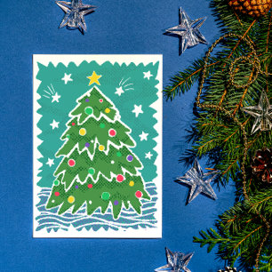 Kleurrijke Retro Stamp Stijl Kerstboom Feestdagenkaart