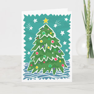 Kleurrijke Retro Stamp Stijl Kerstboom Kaart