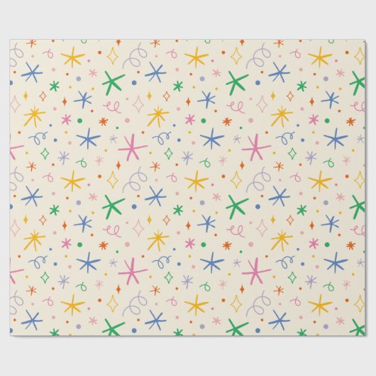 Kleurrijke Retro Starburst en Doodle Patroon Cadeaupapier (Vlak)