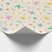 Kleurrijke Retro Starburst en Doodle Patroon Cadeaupapier (Hoek)