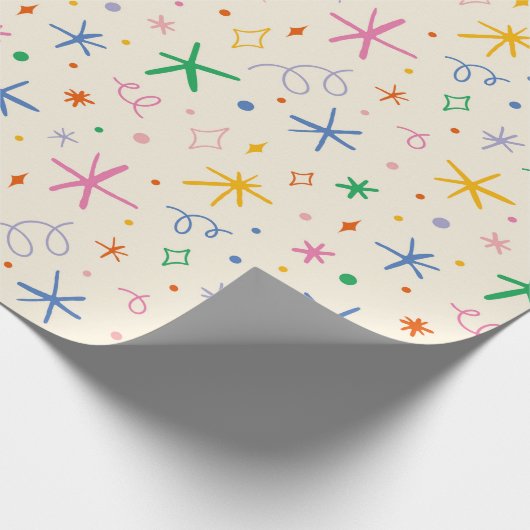 Kleurrijke Retro Starburst en Doodle Patroon Cadeaupapier (Hoek)