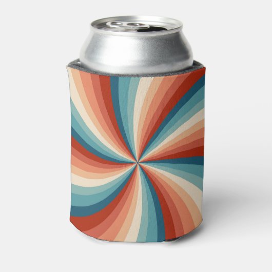 Kleurrijke retro stijl golvende zonnestralen blikjeskoeler (Blikje Achterkant)