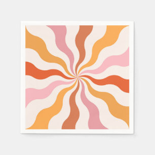 Kleurrijke retro stijl golvende zonnestralen servet