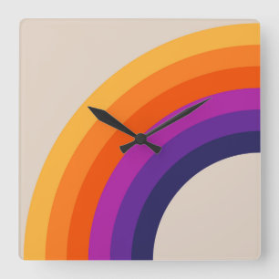 Kleurrijke retro stijl regenboog kunst vierkante klok