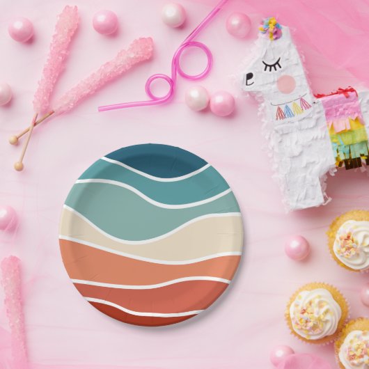 Kleurrijke retro-stijlgolven papieren bordje (Feest)