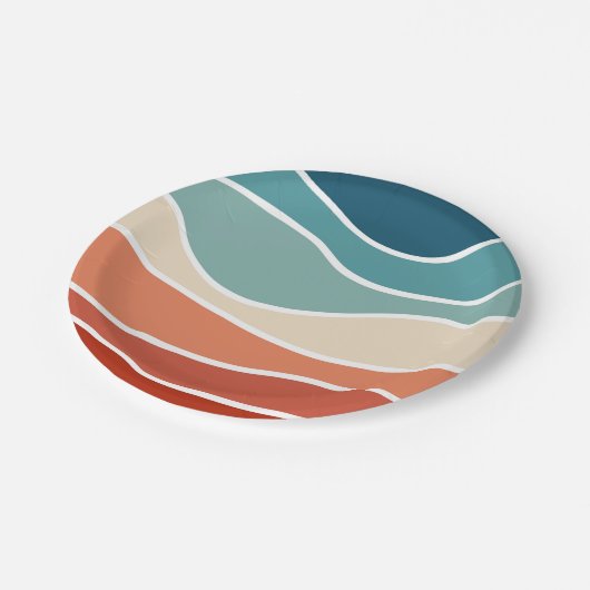 Kleurrijke retro-stijlgolven papieren bordje (Gekanteld)
