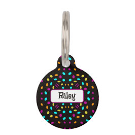 Kleurrijke retro stippen 80s geïnspireerd zwart huisdierpenning