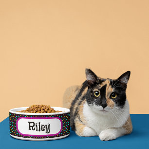 Kleurrijke retro stippen 80s geïnspireerd zwart voerbakje