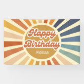 Kleurrijke Retro Sun Groovy Wave Gelukkige Verjaar Spandoek (Horizontaal)