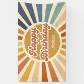 Kleurrijke Retro Sun Groovy Wave Gelukkige Verjaar Spandoek (Verticaal)