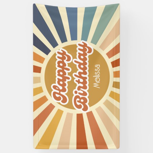 Kleurrijke Retro Sun Groovy Wave Gelukkige Verjaar Spandoek (Verticaal)