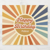Kleurrijke Retro Sun Groovy Wave Gelukkige Verjaar Sparkling Wijnetiket (Enkel label)