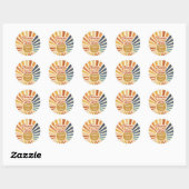 Kleurrijke Retro Sun Groovy Wave Verjaardag Dank u Ronde Sticker (Vel)