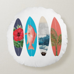 Kleurrijke Retro Surfboards Rond Kussen