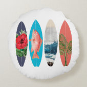 Kleurrijke Retro Surfboards Rond Kussen (Achterkant)