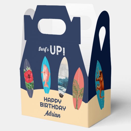 Kleurrijke retro surfplanken surft omhoog verjaard bedankdoosjes (Geopend)