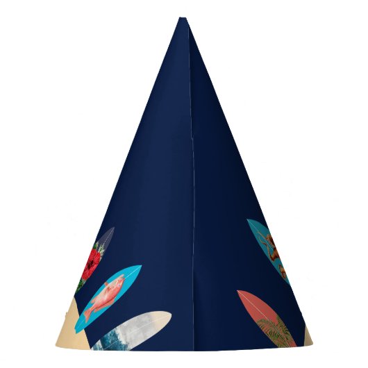 Kleurrijke retro surfplanken surft omhoog verjaard feesthoedjes (Achterkant)