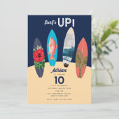 Kleurrijke retro surfplanken surft omhoog verjaard kaart (Staand voorkant)