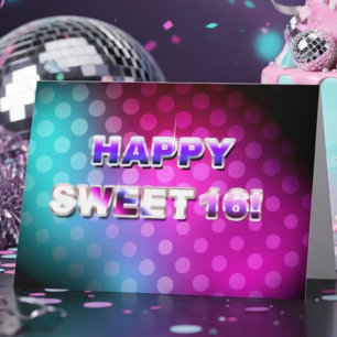 Kleurrijke Retro Sweet 16 Verjaardag Kaart