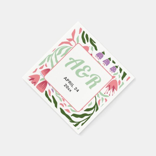 Kleurrijke retro tak, folklore bloemen bruiloft servet (Hoek)