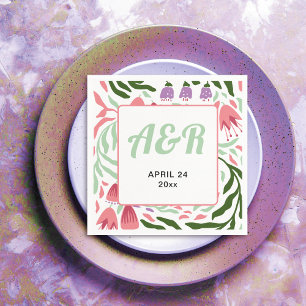 Kleurrijke retro tak, folklore bloemen bruiloft servet