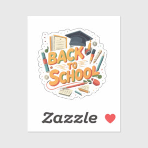 Kleurrijke Retro "Terug naar School" Cartoon Illus Sticker