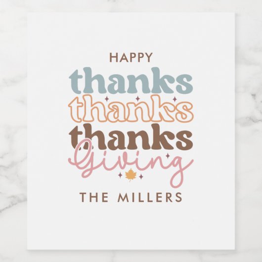 Kleurrijke Retro Thanksgiving Typografie Wijn Etiket (Enkel label)