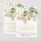 Kleurrijke Retro Uilen Herfst Bruiloft RSVP Kaart (Voorkant / Achterkant)