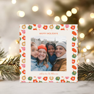 Kleurrijke Retro Versieringen Kerst Foto Vierkant Feestdagenkaart