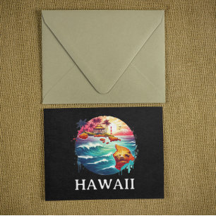 Kleurrijke Retro Vintage Reizen Hawaï Kaart