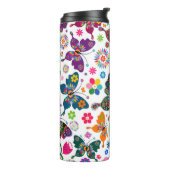Kleurrijke Retro Vlinders & Bloemen Thermosbeker (Gedraaid links)