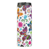 Kleurrijke Retro Vlinders & Bloemen Thermosbeker (Achterkant)