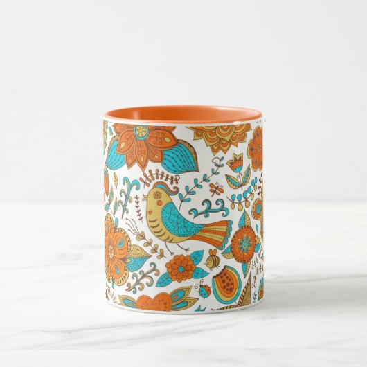 Kleurrijke retro vogels Bloemen & vlinders Patroon Mok (Midden)