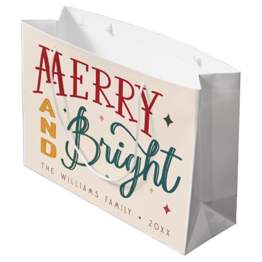 Kleurrijke Retro Vrolijk en Helder Kerstmis Groot Cadeauzakje (Achterkant Gekanteld)