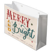 Kleurrijke Retro Vrolijk en Helder Kerstmis Groot Cadeauzakje (Voorkant Gekanteld)