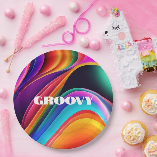 Kleurrijke Retro Waves Groovy Papieren Bordje (Feest)