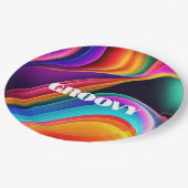 Kleurrijke Retro Waves Groovy Papieren Bordje (Gekanteld)