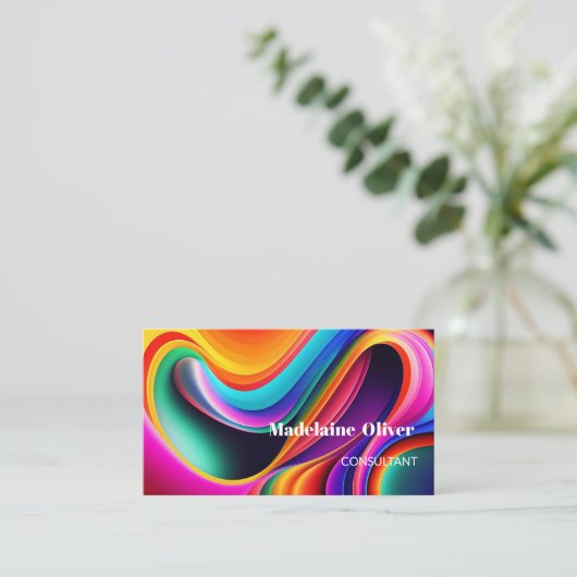 Kleurrijke Retro Waves Moderne QR Code Visitekaartje (Staand voorkant)