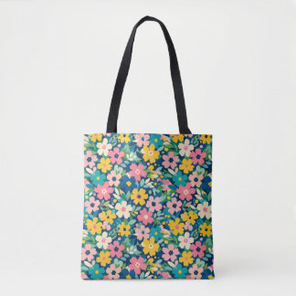 Kleurrijke Retro Wilde Bloem Bloemmotief Boodschap Draagtas