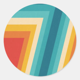 Kleurrijke Retrostrips - ontwerp van 70, 80 jaar Ronde Sticker