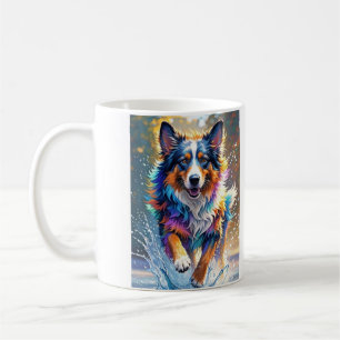Kleurrijke reus blij speelse grappige hond, splash koffiemok