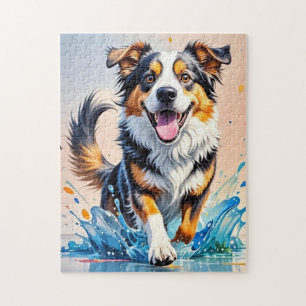 Kleurrijke reus blij speelse grappige hond, splash legpuzzel