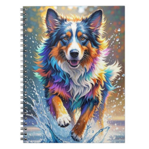 Kleurrijke reus blij speelse grappige hond, splash notitieboek