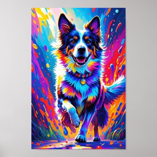 Kleurrijke reus blij speelse grappige hond, splash poster (Voorkant)