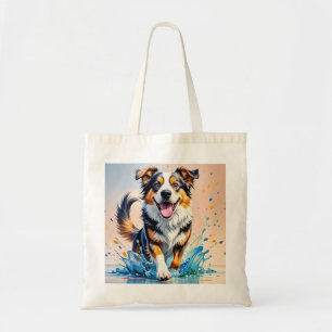 Kleurrijke reus blij speelse grappige hond, splash tote bag