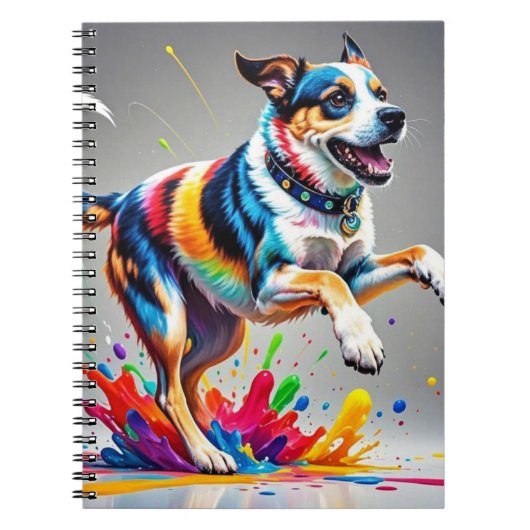 Kleurrijke reus vrolijke speelse grappige hond, notitieboek (Voorkant)