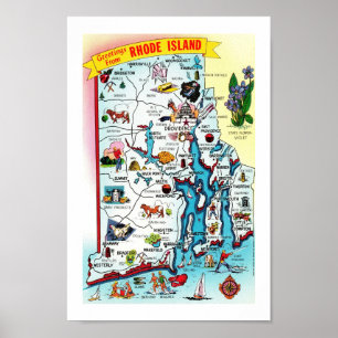 Kleurrijke  Rhode Island kaart afdrukken Poster